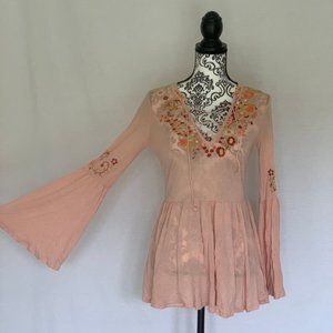 Free People Floral Embroidery Bell Sleeves Tunic